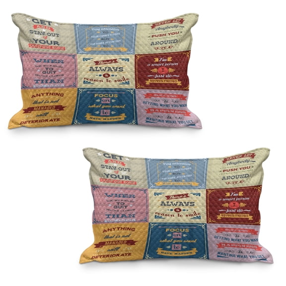 Saying Quilted Pillowcover Set of 2, Words Pattern Success with Positive Attitude Themed Art Print, Standard Queen Size Pillow Cover for Bedroom, 30" x 20", Yellow and Pink, by Ambesonne