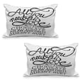thumbnail image 1 of Saying Quilted Pillowcover Set of 2, All You Need is Love Calligraphy Comic Fun Happiness Words Classic Art Print, Standard Queen Size Pillow Cover for Bedroom, 30" x 20", White Black, by Ambesonne, 1 of 1