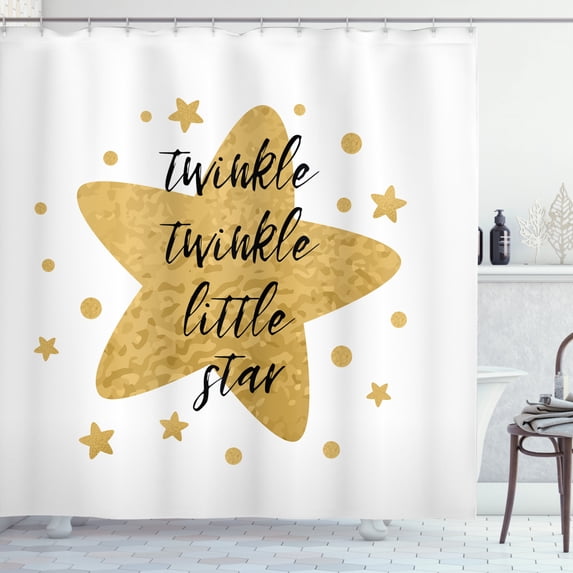 Saying Shower Curtain, Camouflage Inspired Grungy Hand Written Text Stars and Heart, Fabric Bathroom Set with Hooks, 69W X 84L Inches Extra Long, Pale Coffee Black, by Ambesonne