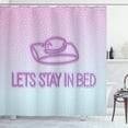 thumbnail image 1 of Saying Shower Curtain, Neon Effect Calligraphy of Lets Stay in Bed on Polka Dotted and Ombre Tones Backdrop, Fabric Bathroom Set with Hooks, 69W X 70L Inches, Multicolor, by Ambesonne, 1 of 3