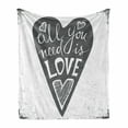 thumbnail image 1 of Saying Soft Flannel Fleece Blanket, All You Need is Love Phrase Typography on Retro Grungy Heart Shaped Background, Cozy Plush for Indoor and Outdoor Use, 50" x 70", Grey and White, by Ambesonne, 1 of 6