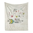 thumbnail image 1 of Saying Soft Flannel Fleece Blanket, Autumn is Loading Phrase with Flowers Arrow Floral Elements Vintage Style Art, Cozy Plush for Indoor and Outdoor Use, 50" x 60", Red Yellow Beige, by Ambesonne, 1 of 5