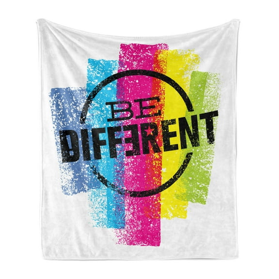 Saying Soft Flannel Fleece Blanket, Be Different Motivation Statement Creative Grunge Typography Circular Sign Concept, Cozy Plush for Indoor and Outdoor Use, 70" x 90", Multicolor, by Ambesonne