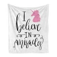 thumbnail image 1 of Saying Soft Flannel Fleece Blanket, Calligraphic I Beleive in Miracles Lettering and a Unicorn Silhouette, Cozy Plush for Indoor and Outdoor Use, 50" x 70", Pink Charcoal Grey White, by Ambesonne, 1 of 5