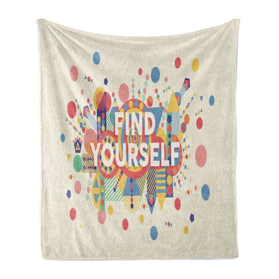 Saying Soft Flannel Fleece Blanket, Find Yourself Colorful Typographical Poster Style Inspirational Words Print, Cozy Plush for Indoor and Outdoor Use, 50" x 70", Yellow Blue and Red, by Ambesonne