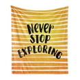 thumbnail image 1 of Saying Soft Flannel Fleece Blanket, Horizontal Stripes Inspirational Never Stop Exploring Words Ombre Effect, Cozy Plush for Indoor and Outdoor Use, 50" x 60", Earth Yellow and Black, by Ambesonne, 1 of 6