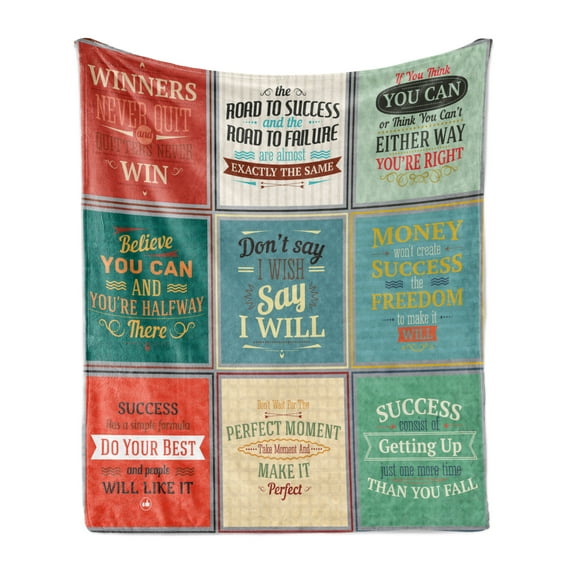 Saying Soft Flannel Fleece Blanket, Illustration of Uplifting Messages Words Life Wisdom Art Success Themed Artwork, Cozy Plush for Indoor and Outdoor Use, 70" x 90", Beige Green Red, by Ambesonne