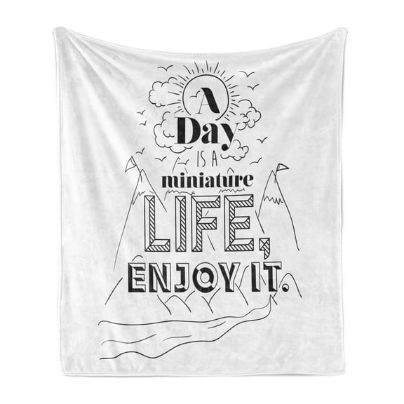 Saying Soft Flannel Fleece Blanket, Inspirational Positive Life Message Mountains Clouds River Birds Hand Drawn, Cozy Plush for Indoor and Outdoor Use, 60" x 80", Charcoal Grey White, by Ambesonne