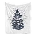 thumbnail image 1 of Saying Soft Flannel Fleece Blanket, Lets Get Lost in the Woods Grunge Style Wording on a Tree Nature Sayings, Cozy Plush for Indoor and Outdoor Use, 60" x 80", Dark Night Blue White, by Ambesonne, 1 of 5