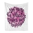 thumbnail image 1 of Saying Soft Flannel Fleece Blanket, Do More of What Makes You Happy Slogan with Watercolor Brush Strokes Background, Cozy Plush for Indoor and Outdoor Use, 60" x 80", Pink and Purple, by Ambesonne, 1 of 5