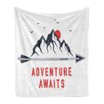 thumbnail image 1 of Saying Soft Flannel Fleece Blanket, Mountains Full Moon Sky with Flying Gulls Words Adventure Wanderlust, Cozy Plush for Indoor and Outdoor Use, 50" x 60", Dark Blue Grey Vermilion, by Ambesonne, 1 of 6