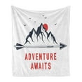 thumbnail image 1 of Saying Soft Flannel Fleece Blanket, Mountains Full Moon Sky with Flying Gulls Words Adventure Wanderlust, Cozy Plush for Indoor and Outdoor Use, 50" x 70", Dark Blue Grey Vermilion, by Ambesonne, 1 of 6