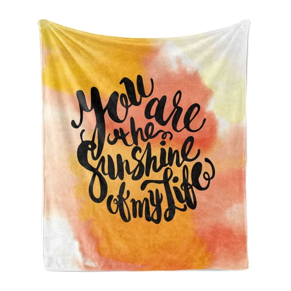 Saying Soft Flannel Fleece Blanket, Retro Style Love Spouse Lettering over Psychedelic Hazy Cloud Splashes Image, Cozy Plush for Indoor and Outdoor Use, 60" x 80", Orange and Yellow, by Ambesonne