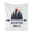 thumbnail image 1 of Saying Soft Flannel Fleece Blanket, Travel and Adventure Theme with Fir Trees Moon Gulls Calligraphy, Cozy Plush for Indoor and Outdoor Use, 50" x 60", Dark Blue Grey and Vermilion, by Ambesonne, 1 of 5