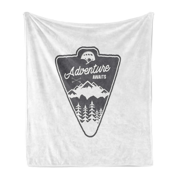 Saying Soft Flannel Fleece Blanket, Vintage Camping and Hiking Adventure Themed in the Mountains Forest Exploration, Cozy Plush for Indoor and Outdoor Use, 50" x 60", White and Grey, by Ambesonne