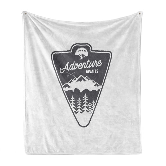 Saying Soft Flannel Fleece Blanket, Vintage Camping and Hiking Adventure Themed in the Mountains Forest Exploration, Cozy Plush for Indoor and Outdoor Use, 60" x 80", White and Grey, by Ambesonne