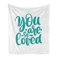 thumbnail image 1 of Saying Soft Flannel Fleece Blanket, You Are So Loved Text Handwritten Lettering Romantic Valentines Day Theme, Cozy Plush for Indoor and Outdoor Use, 50" x 70", Turquoise and White, by Ambesonne, 1 of 5