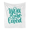 thumbnail image 1 of Saying Soft Flannel Fleece Blanket, You Are So Loved Text Handwritten Lettering Romantic Valentines Day Theme, Cozy Plush for Indoor and Outdoor Use, 70" x 90", Turquoise and White, by Ambesonne, 1 of 5