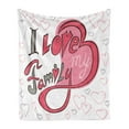 thumbnail image 1 of Saying Soft Flannel Fleece Throw Blanket, Abstract Design Hearts I Love My Family Swirled Shaped Cartoon Like, Cozy Plush for Indoor and Outdoor Use, 50" x 60", Pink Grey White, by Ambesonne, 1 of 5