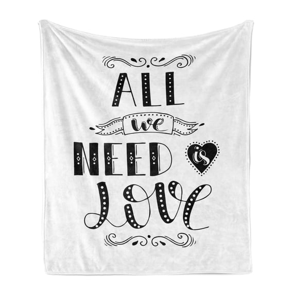Saying Soft Flannel Fleece Throw Blanket, All We Need Is Love Phrase Inspirational Message Valentine's Day Concept, Cozy Plush for Indoor and Outdoor Use, 50" x 60", Charcoal Grey White, by Ambesonne