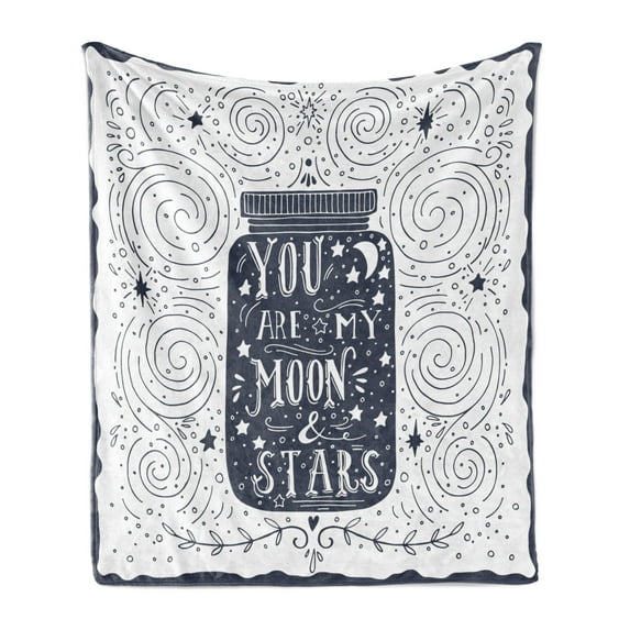 Saying Soft Flannel Fleece Throw Blanket, Backdrop with Curl and Stars Vintage Doodle with Jar and Hand Lettering, Cozy Plush for Indoor and Outdoor Use, 50" x 70", Dark Blue Grey White, by Ambesonne