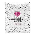 thumbnail image 1 of Saying Soft Flannel Fleece Throw Blanket, Be Cool Stay Calm Typography Colored Woman Lips Arrow, Cozy Plush for Indoor and Outdoor Use, 50" x 70", Magenta Charcoal Grey, by Ambesonne, 1 of 6