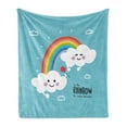 thumbnail image 1 of Saying Soft Flannel Fleece Throw Blanket, Be the Rainbow for Someone Elses Cloud Cartoonish Design, Cozy Plush for Indoor and Outdoor Use, 60" x 80", Pale Sky Blue Multicolor, by Ambesonne, 1 of 5