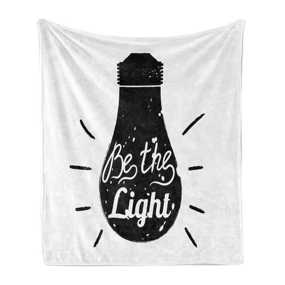 Saying Soft Flannel Fleece Throw Blanket, Calligraphy Lettering on Scribble Illustration of Black and White Home Appliance, Cozy Plush for Indoor and Outdoor Use, 70" x 90", Black White, by Ambesonne
