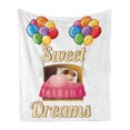 thumbnail image 1 of Saying Soft Flannel Fleece Throw Blanket, Cartoon Girl Sleeping in Bed with Colorful Balloons Night Time Illustration, Cozy Plush for Indoor and Outdoor Use, 50" x 60", Multicolor, by Ambesonne, 1 of 5