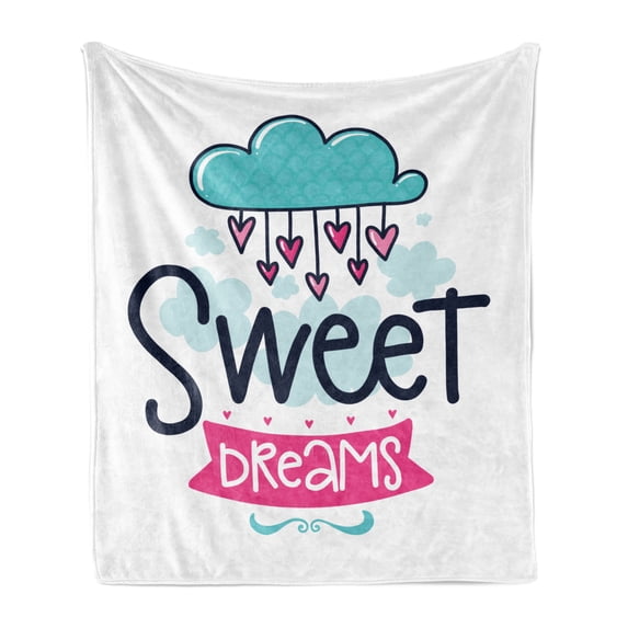 Saying Soft Flannel Fleece Throw Blanket, Cartoon Hanging Hearts from a Cloud with Scale Pattern Simplistic Kids Design, Cozy Plush for Indoor and Outdoor Use, 50" x 70", Multicolor, by Ambesonne