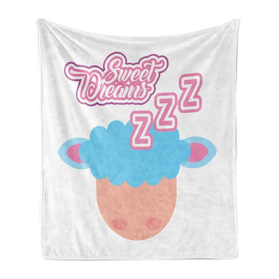 Saying Soft Flannel Fleece Throw Blanket, Cartoon Style Sleeping Animal Childhood Kids Nursery Theme, Cozy Plush for Indoor and Outdoor Use, 70" x 90", Pink Pale Blue and Peach, by Ambesonne