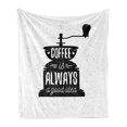 thumbnail image 1 of Saying Soft Flannel Fleece Throw Blanket, Coffee Maker Silhouette with Coffee is Always an Idea Grungy Typography, Cozy Plush for Indoor and Outdoor Use, 50" x 70", Black and White, by Ambesonne, 1 of 6