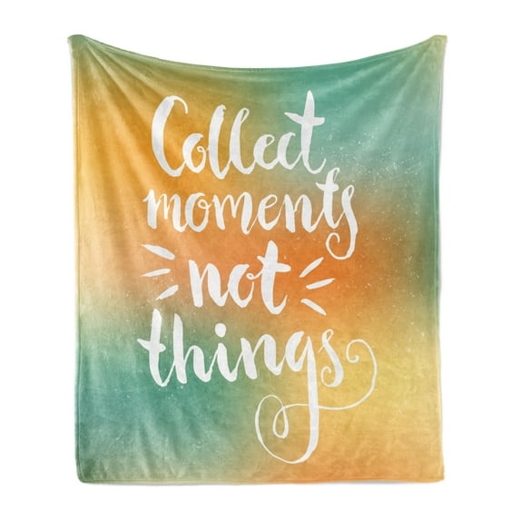 Saying Soft Flannel Fleece Throw Blanket, Saying Collect Moments not Things on Bicolor Background, Cozy Plush for Indoor and Outdoor Use, 60" x 80", Orange Seafoam and White, by Ambesonne