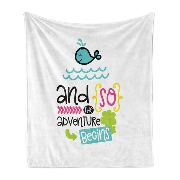 Saying Soft Flannel Fleece Throw Blanket, Colorful Composition with Doodle Pattern Message Adventure Lifestyle, Cozy Plush for Indoor and Outdoor Use, 50" x 60", Multicolor, by Ambesonne