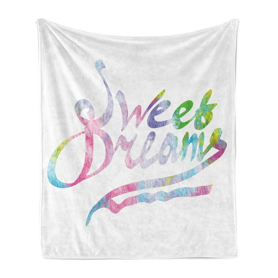 Saying Soft Flannel Fleece Throw Blanket, Colorful Words in Watercolor Style Fantasy Happiness Youth Themes, Cozy Plush for Indoor and Outdoor Use, 50" x 70", Multicolor, by Ambesonne