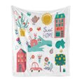 thumbnail image 1 of Saying Soft Flannel Fleece Throw Blanket, Composition of Cartoon Elements Flowers Animals Apartments Car Tree, Cozy Plush for Indoor and Outdoor Use, 60" x 80", Multicolor, by Ambesonne, 1 of 5