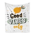 thumbnail image 1 of Saying Soft Flannel Fleece Throw Blanket, Creative Graphic with Positive Phrase and Lemon, Cozy Plush for Indoor and Outdoor Use, 60" x 80", Orange Sage Green, by Ambesonne, 1 of 5