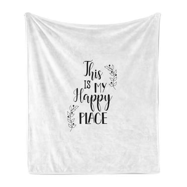 Saying Soft Flannel Fleece Throw Blanket, Cursive This is My Happy Place Typography Simplistic Monochrome Design, Cozy Plush for Indoor and Outdoor Use, 60" x 80", Charcoal Grey White, by Ambesonne