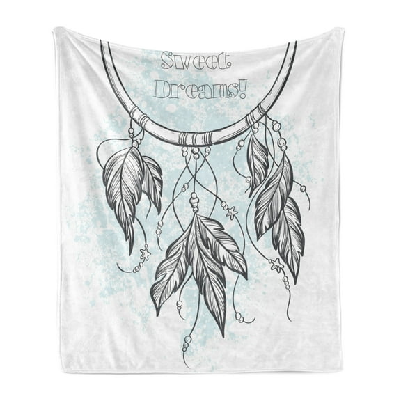 Saying Soft Flannel Fleece Throw Blanket, Doodle Hand Drawn Dream Catcher Culture Inspired Design, Cozy Plush for Indoor and Outdoor Use, 60" x 80", Grey and Pale Blue, by Ambesonne