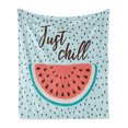 thumbnail image 1 of Saying Soft Flannel Fleece Throw Blanket, Doodle Illustration of Just Chill Typography with Watermelon Slices, Cozy Plush for Indoor and Outdoor Use, 60" x 80", Multicolor, by Ambesonne, 1 of 5