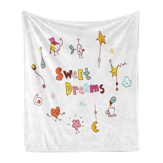 Saying Soft Flannel Fleece Throw Blanket, Doodle Stars Box Crescent Moon Heart and Toys Colorful Sleep Themed Image, Cozy Plush for Indoor and Outdoor Use, 50" x 60", Multicolor, by Ambesonne
