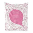 thumbnail image 1 of Saying Soft Flannel Fleece Throw Blanket, Eat Your Candies First Lettering in Speech Bubble with Variouss Funny Saying, Cozy Plush for Indoor and Outdoor Use, 50" x 60", Pink White, by Ambesonne, 1 of 6