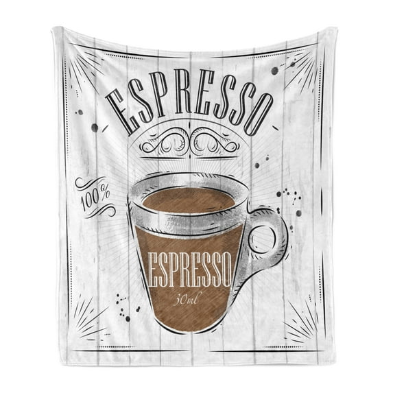 Saying Soft Flannel Fleece Throw Blanket, Espresso Design for Coffee Lovers Cup Caffeine Curvy Frame Motifs, Cozy Plush for Indoor and Outdoor Use, 50" x 60", Caramel Charcoal Grey, by Ambesonne