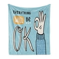 thumbnail image 1 of Saying Soft Flannel Fleece Throw Blanket, Everything Will Be Okey Text Cartoon Hand Making a OK Gesture, Cozy Plush for Indoor and Outdoor Use, 70" x 90", Pale Blue Pale Orange, by Ambesonne, 1 of 5