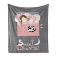 thumbnail image 1 of Saying Soft Flannel Fleece Throw Blanket, Girl Sleeping with a Bunny and a Cat Cartoon Style Night Time Themed Image, Cozy Plush for Indoor and Outdoor Use, 70" x 90", Multicolor, by Ambesonne, 1 of 5