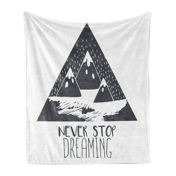 Saying Soft Flannel Fleece Throw Blanket, Grungy Vintage Snowy Mountain Tops Illustration with Blizzard Effects, Cozy Plush for Indoor and Outdoor Use, 50" x 60", Grey White, by Ambesonne