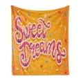 thumbnail image 1 of Saying Soft Flannel Fleece Throw Blanket, Hand Drawn Composition of Candies with Lettering Design on Warm Background, Cozy Plush for Indoor and Outdoor Use, 50" x 60", Multicolor, by Ambesonne, 1 of 5