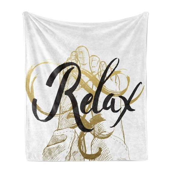 Saying Soft Flannel Fleece Throw Blanket, Hand Painted Brush Lettering Inspirational Textd Bare Feet, Cozy Plush for Indoor and Outdoor Use, 70" x 90", Pale Coffee Black White, by Ambesonne