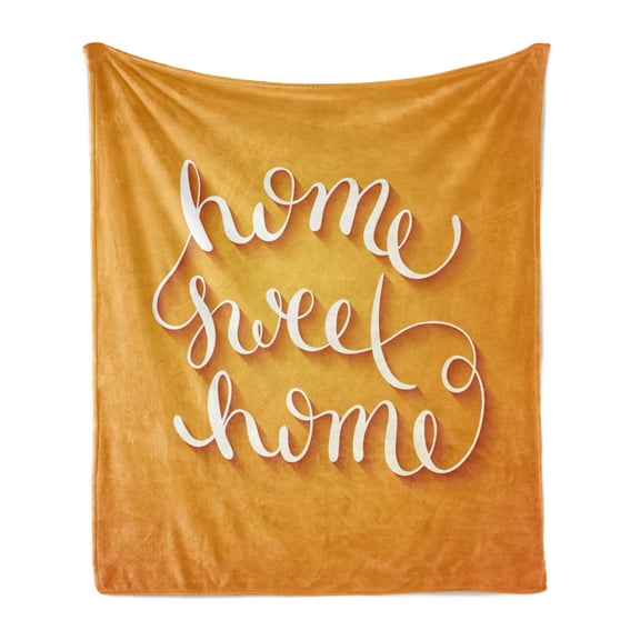 Saying Soft Flannel Fleece Throw Blanket, Hand Writing Style Calligraphy Contemporary Design Housewarming Theme, Cozy Plush for Indoor and Outdoor Use, 60" x 80", Marigold White, by Ambesonne
