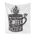 thumbnail image 1 of Saying Soft Flannel Fleece Throw Blanket, Hand-drawn Lettering on a Coffee Cup Piping Hot Aromatic Beverage, Cozy Plush for Indoor and Outdoor Use, 70" x 90", Dark Taupe and White, by Ambesonne, 1 of 5
